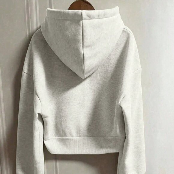 Apricot Casual Women's Hooded Sweatshirt With Drawstring - Picture 3 of 4